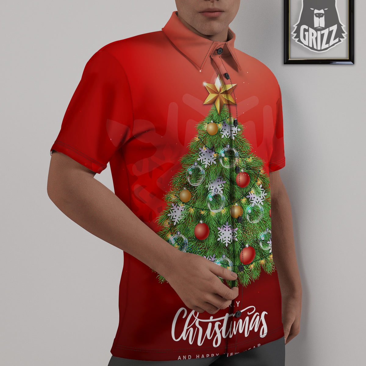 Christmas Tree Print Untucked Shirts-grizzshop