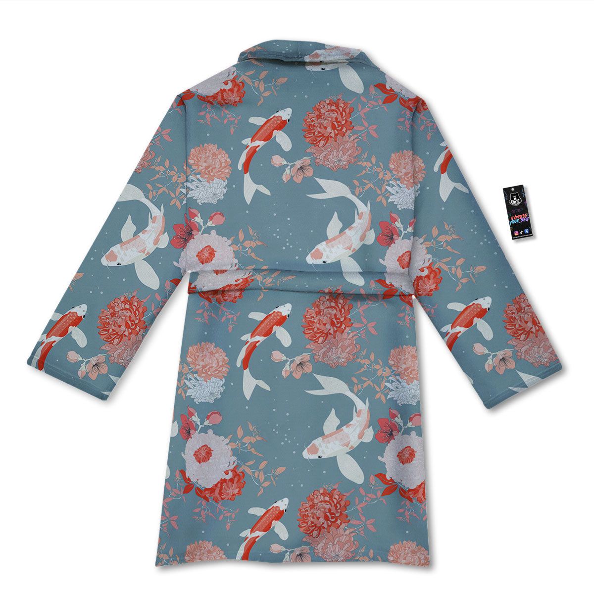 Chrysanthemum And Koi Carp Print Pattern Bathrobe-grizzshop