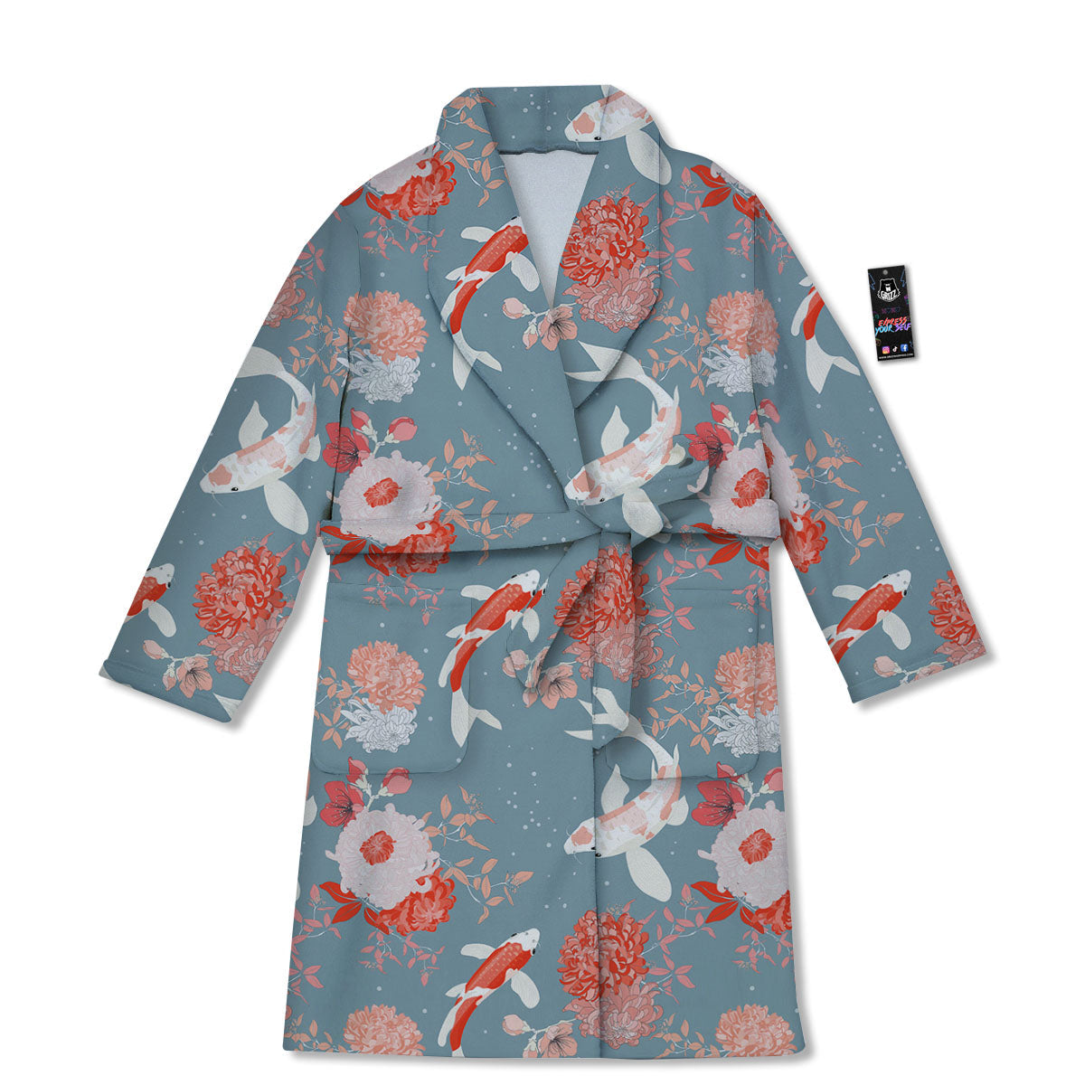 Chrysanthemum And Koi Carp Print Pattern Bathrobe-grizzshop
