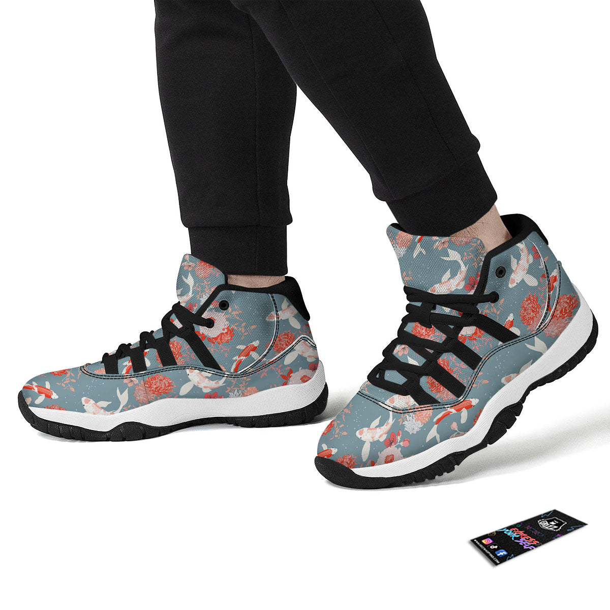 Chrysanthemum And Koi Carp Print Pattern Black Bball Shoes-grizzshop