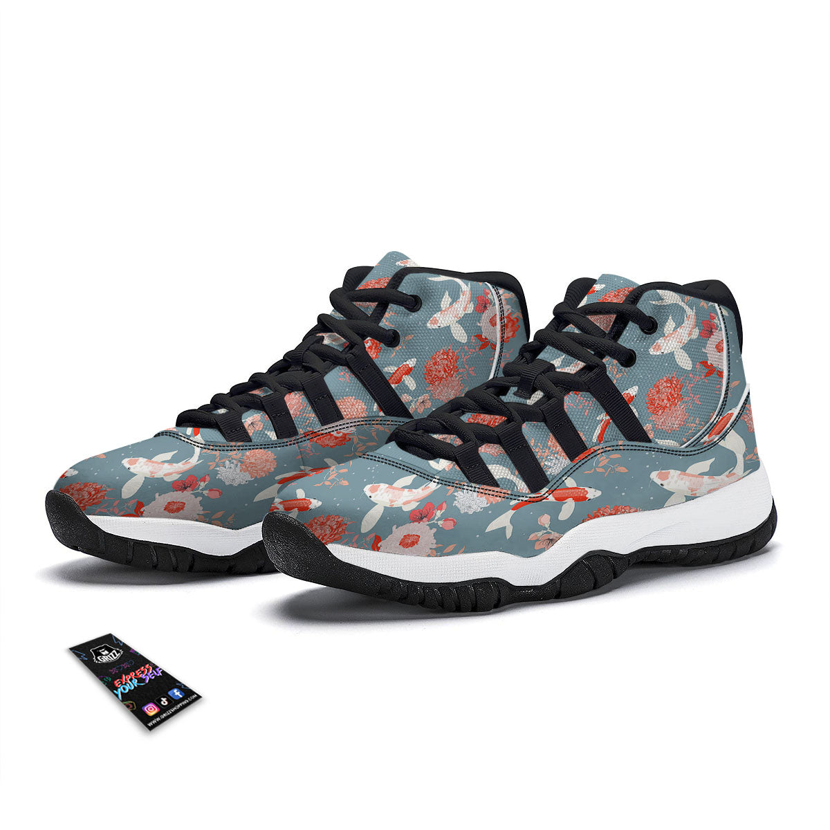 Chrysanthemum And Koi Carp Print Pattern Black Bball Shoes-grizzshop