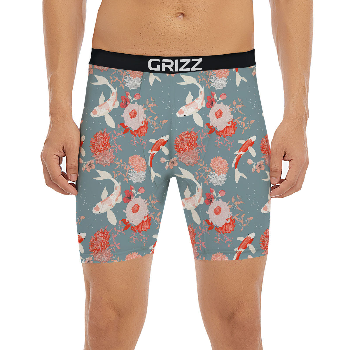 Chrysanthemum And Koi Carp Print Pattern Boxer Briefs-grizzshop