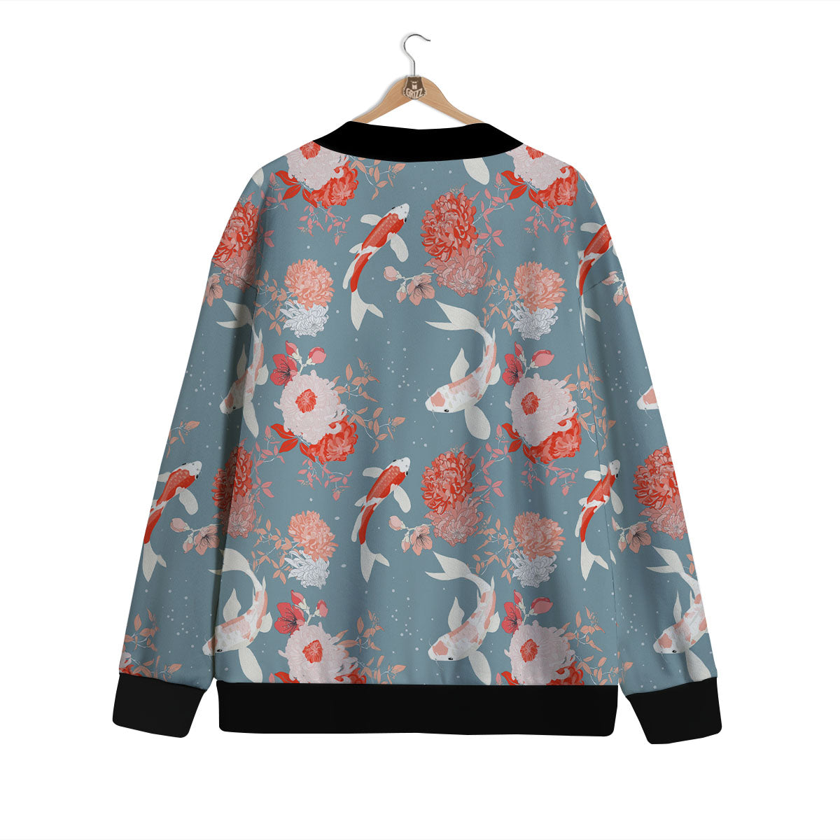 Chrysanthemum And Koi Carp Print Pattern Cardigan-grizzshop