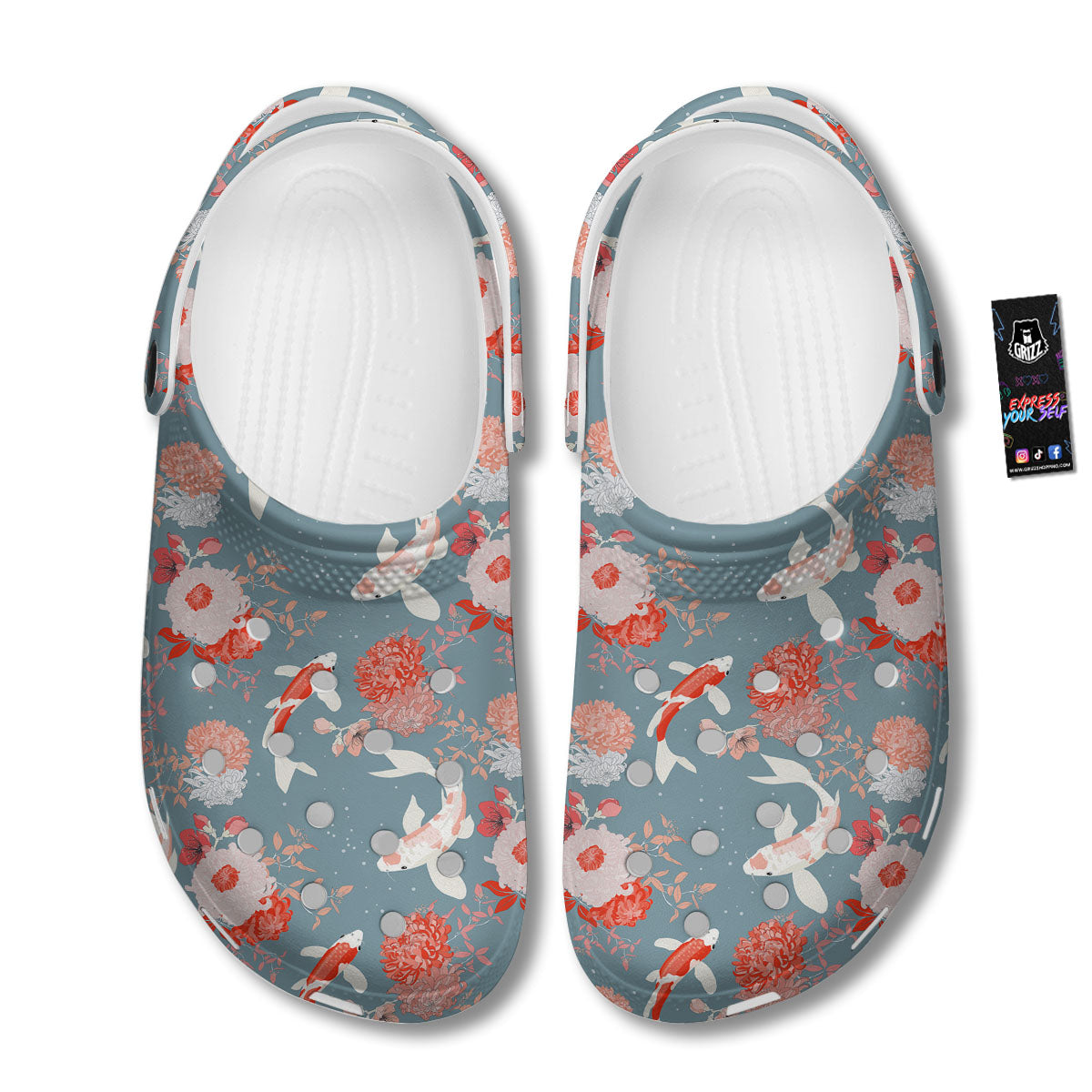 Chrysanthemum And Koi Carp Print Pattern Clog-grizzshop