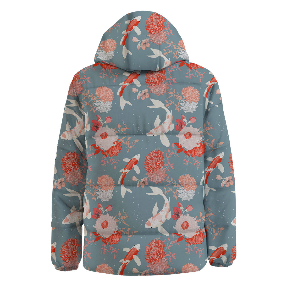 Chrysanthemum And Koi Carp Print Pattern Down Jacket-grizzshop