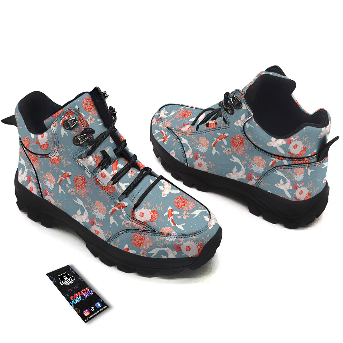 Chrysanthemum And Koi Carp Print Pattern Hiking Shoes-grizzshop