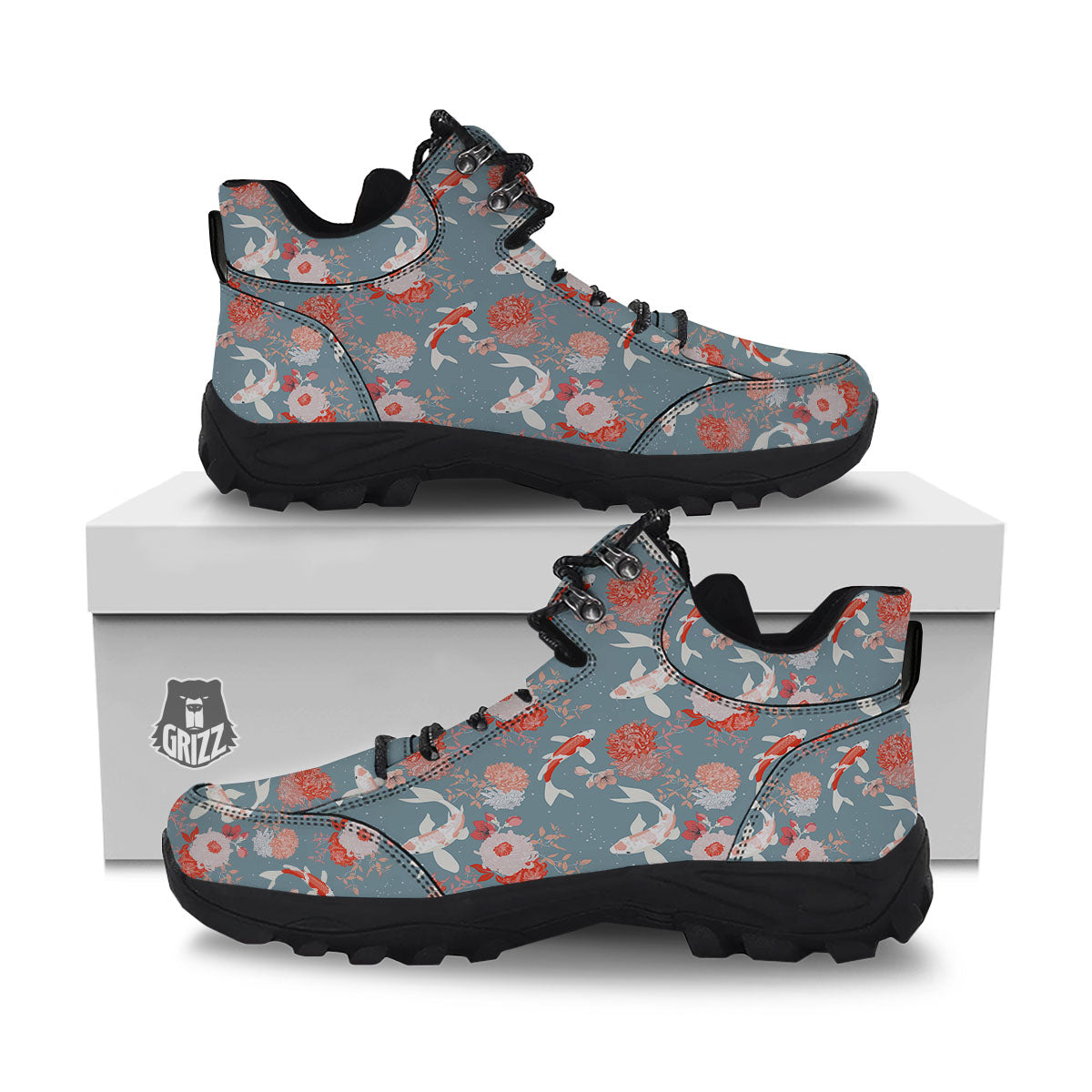 Chrysanthemum And Koi Carp Print Pattern Hiking Shoes-grizzshop