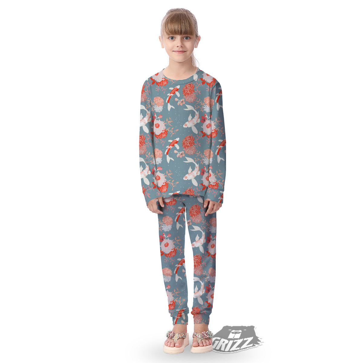 Chrysanthemum And Koi Carp Print Pattern Kid's Pajamas-grizzshop