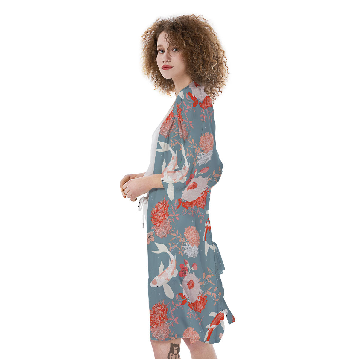 Chrysanthemum And Koi Carp Print Pattern Kimono-grizzshop