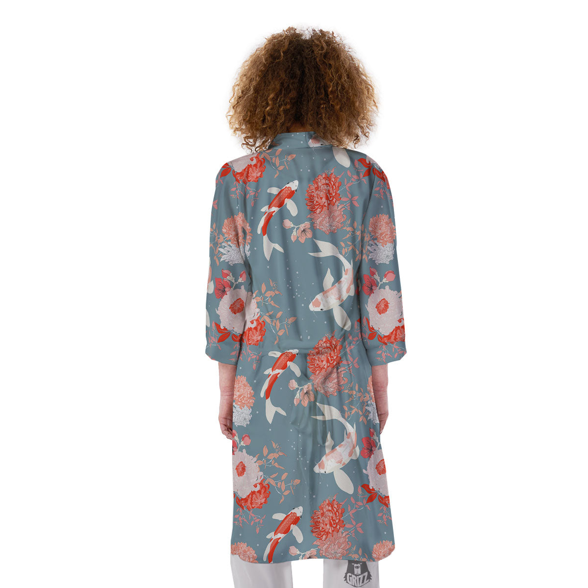 Chrysanthemum And Koi Carp Print Pattern Kimono-grizzshop