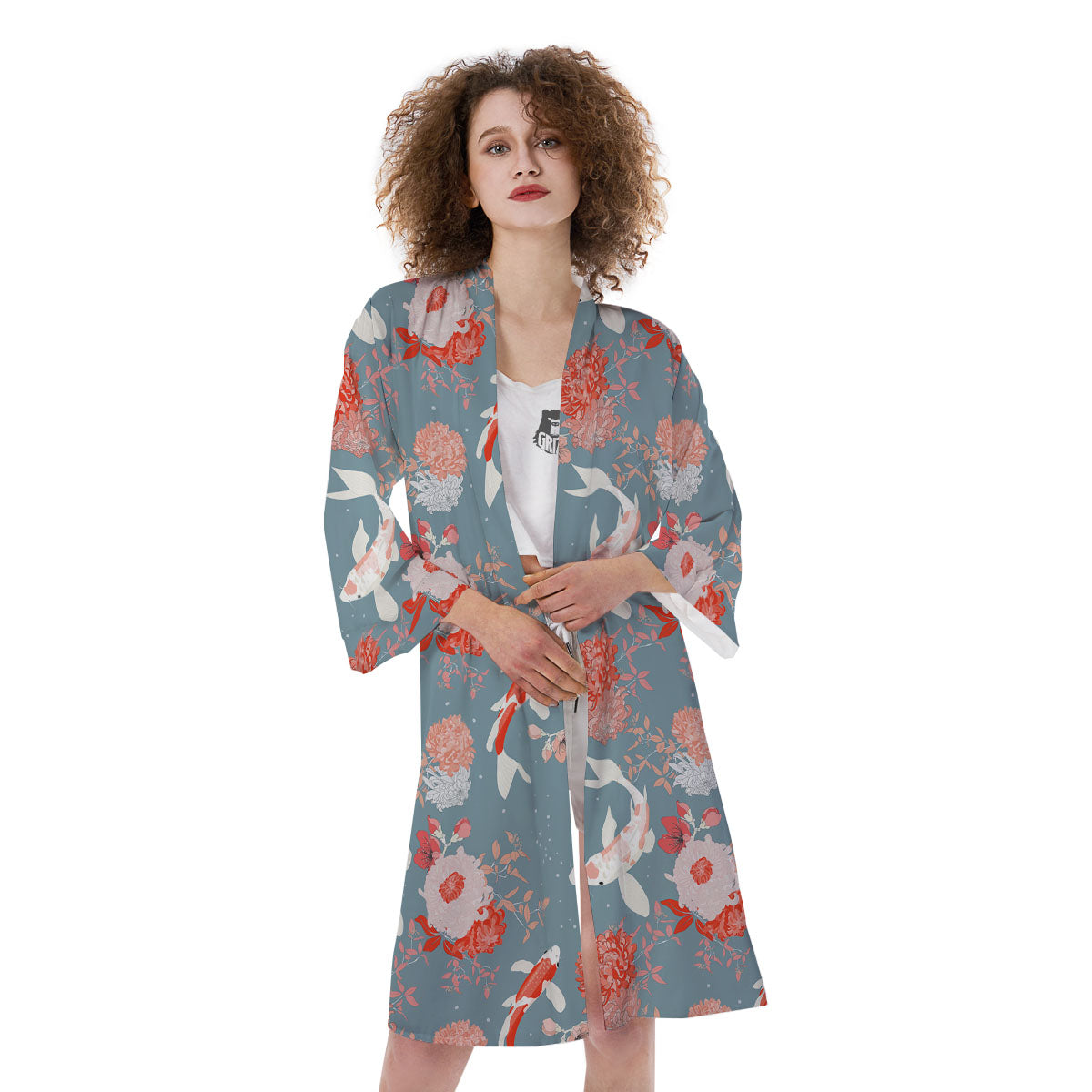 Chrysanthemum And Koi Carp Print Pattern Kimono-grizzshop