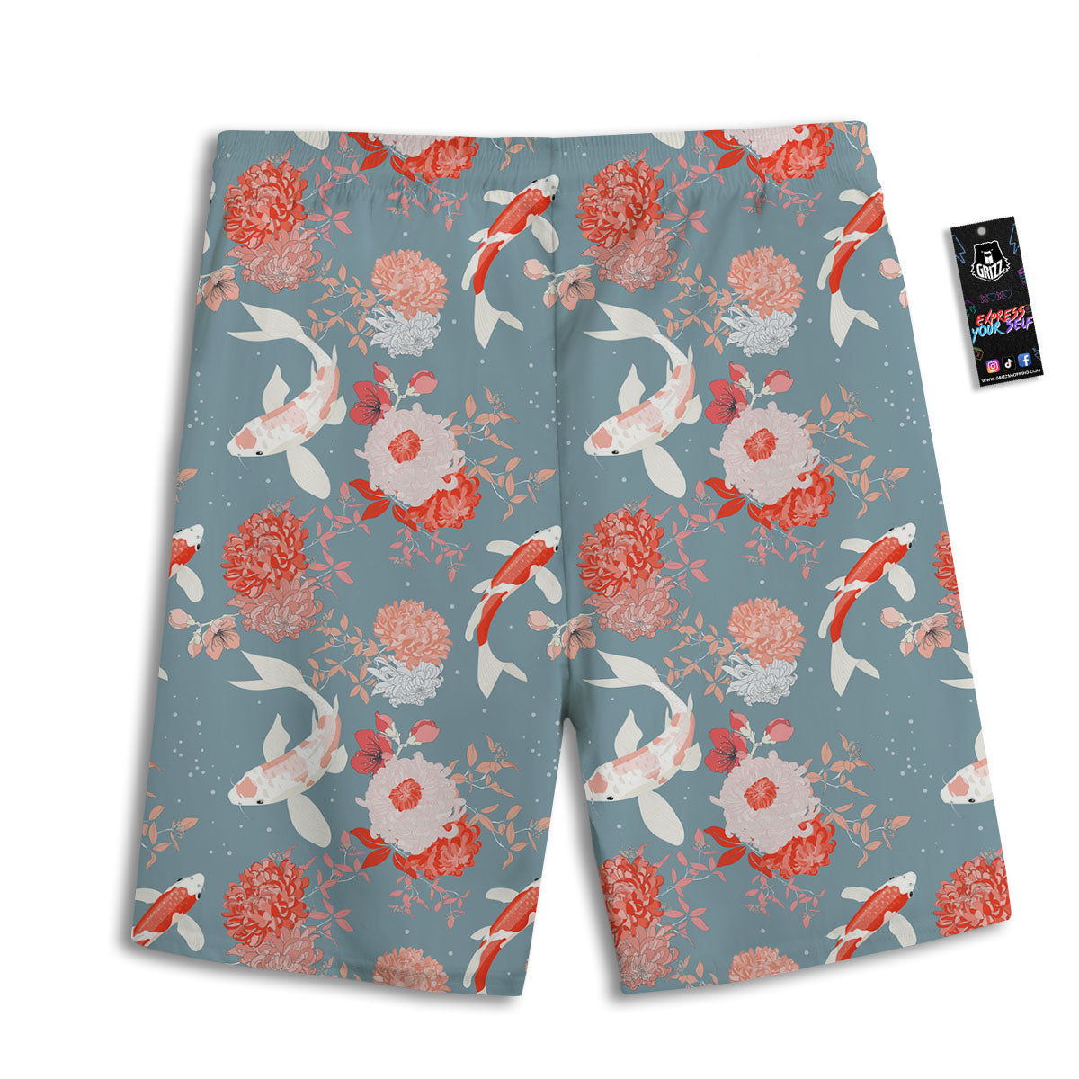 Chrysanthemum And Koi Carp Print Pattern Men's Athletic Shorts