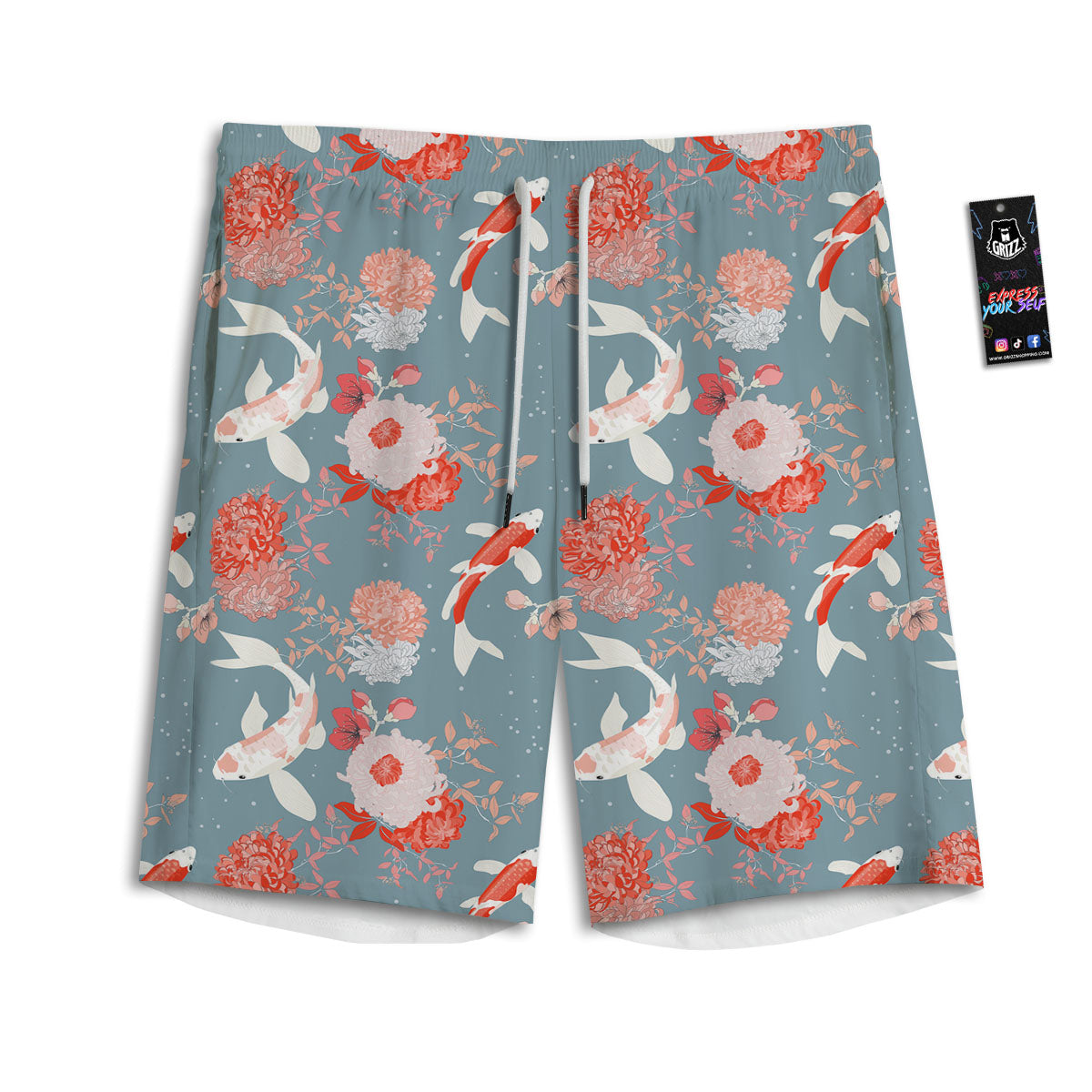 Chrysanthemum And Koi Carp Print Pattern Men's Athletic Shorts