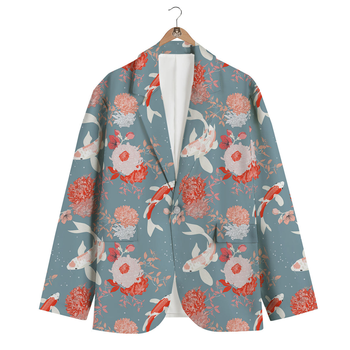 Chrysanthemum And Koi Carp Print Pattern Men's Blazer-grizzshop