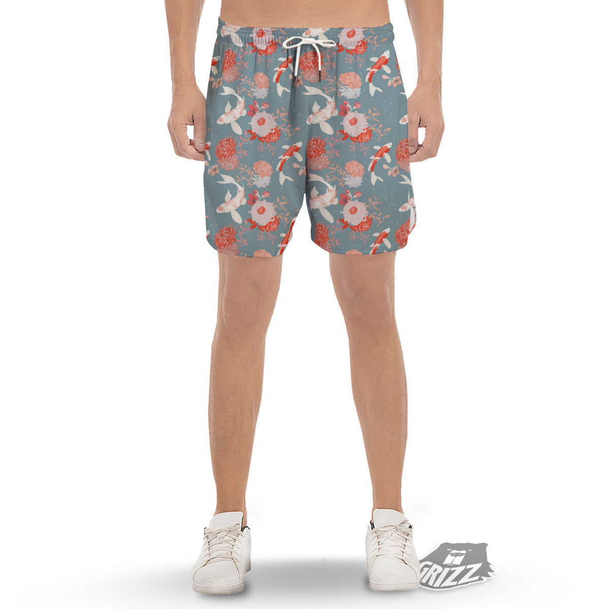Chrysanthemum And Koi Carp Print Pattern Men's Gym Shorts-grizzshop