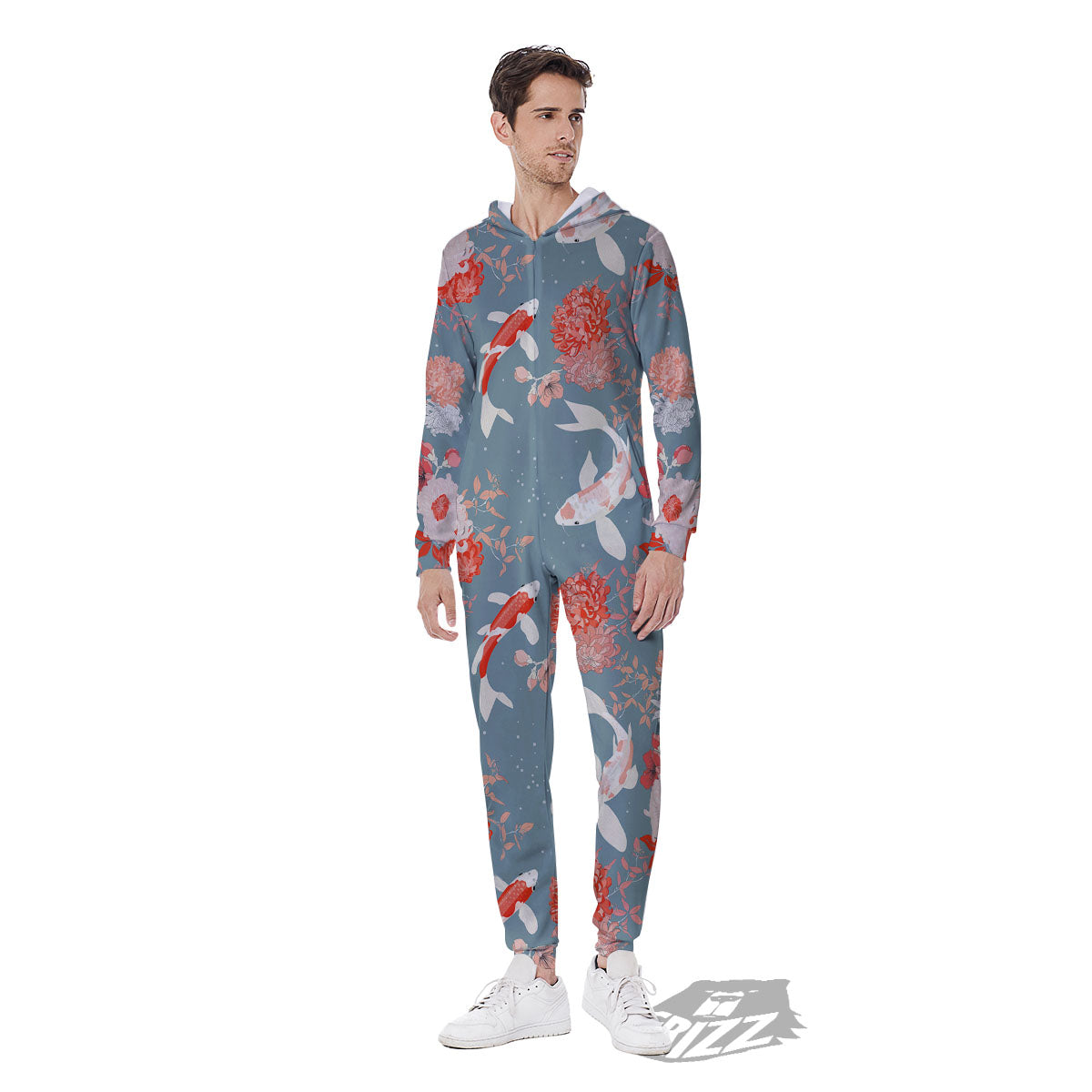Chrysanthemum And Koi Carp Print Pattern Men's Jumpsuit-grizzshop