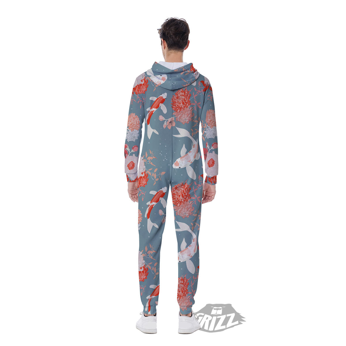 Chrysanthemum And Koi Carp Print Pattern Men's Jumpsuit-grizzshop