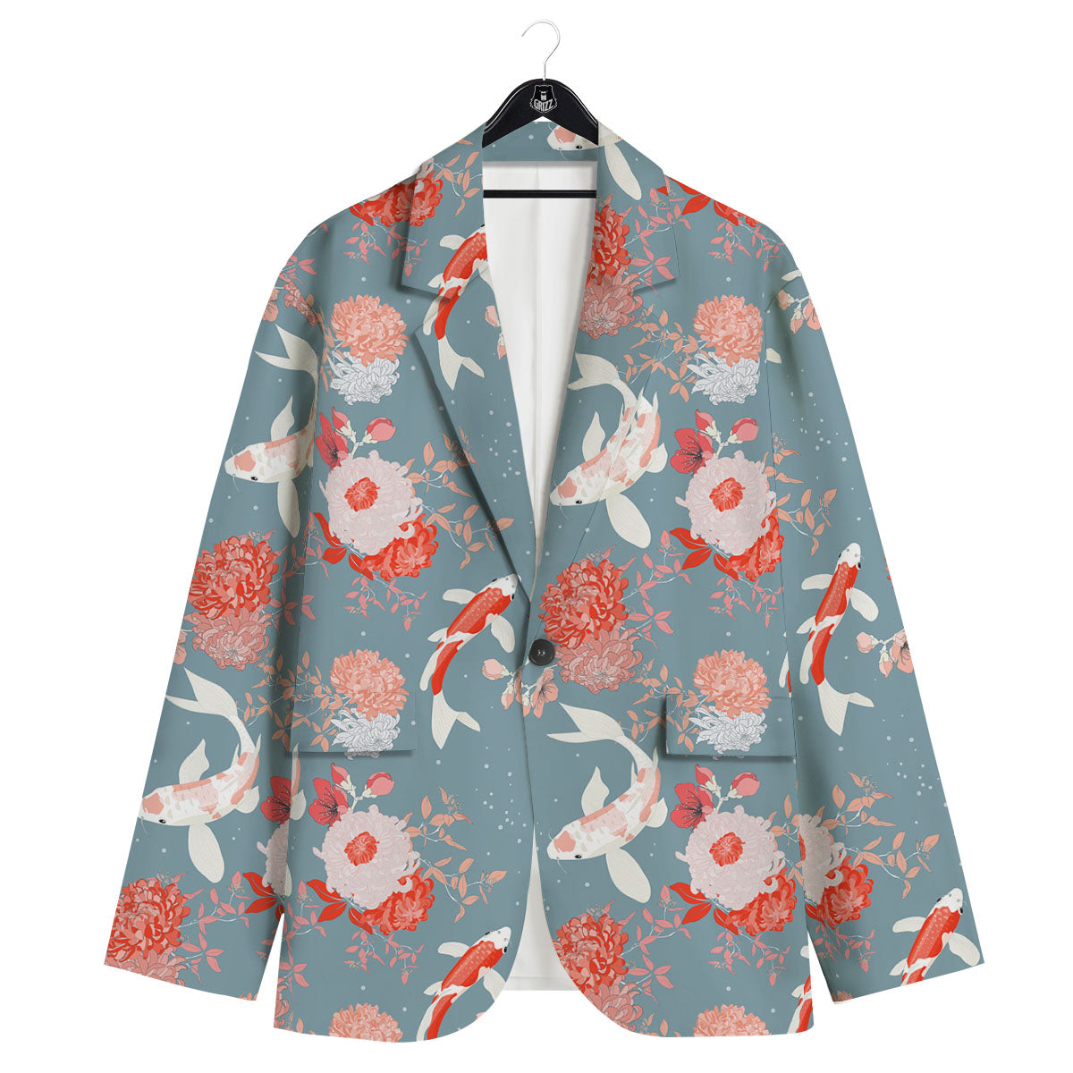 Chrysanthemum And Koi Carp Print Pattern Men's Sport Coat-grizzshop