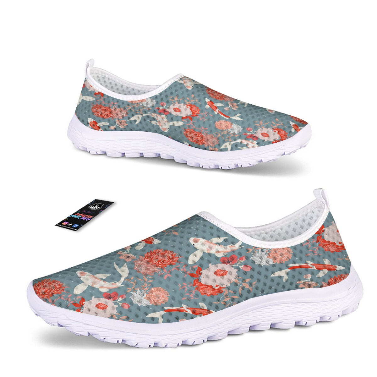 Chrysanthemum And Koi Carp Print Pattern Nurse Shoes-grizzshop