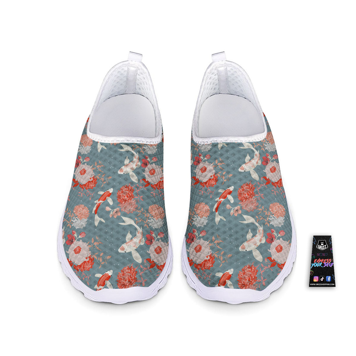 Chrysanthemum And Koi Carp Print Pattern Nurse Shoes-grizzshop