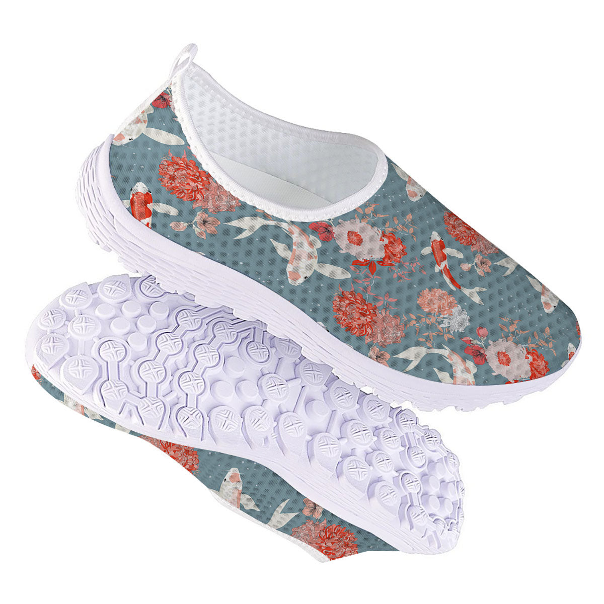 Chrysanthemum And Koi Carp Print Pattern Nurse Shoes-grizzshop