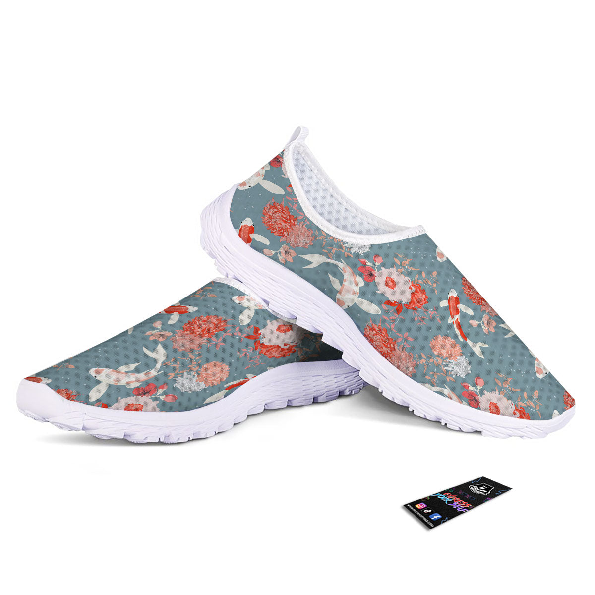 Chrysanthemum And Koi Carp Print Pattern Nurse Shoes-grizzshop