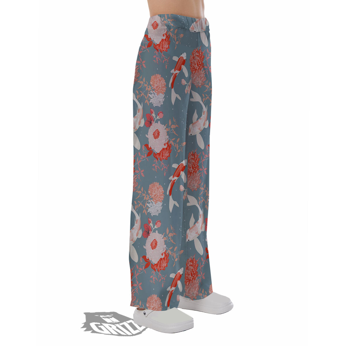 Chrysanthemum And Koi Carp Print Pattern Pajama Pants-grizzshop