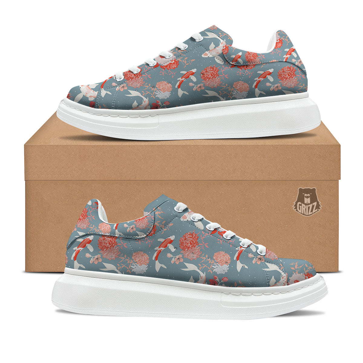 Chrysanthemum And Koi Carp Print Pattern Platform Shoes-grizzshop
