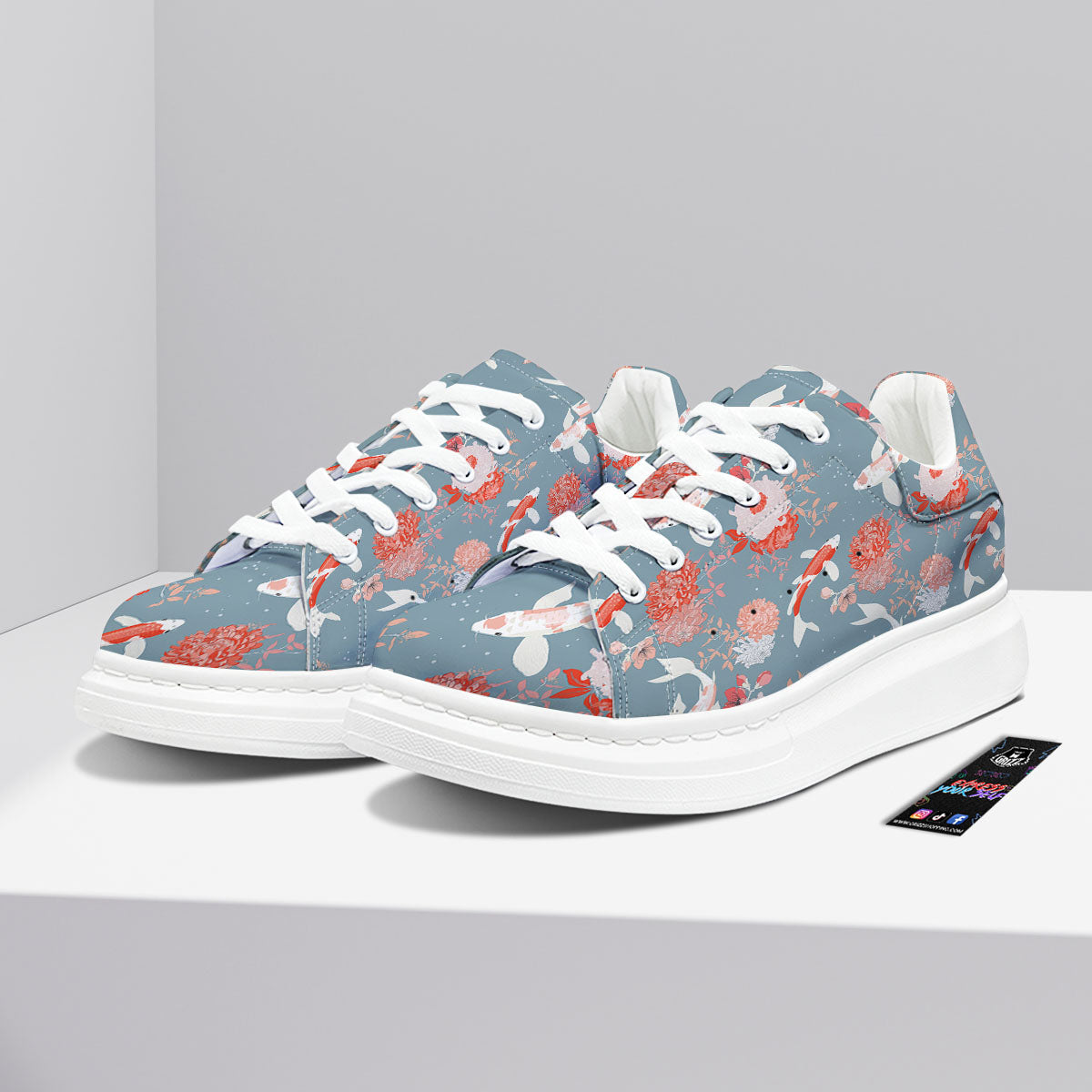 Chrysanthemum And Koi Carp Print Pattern Platform Shoes-grizzshop