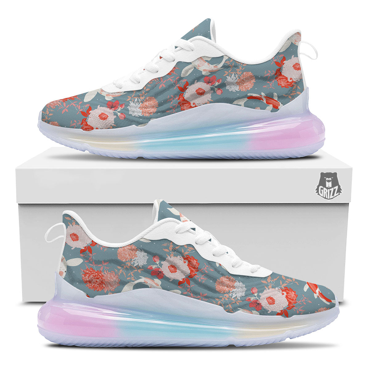 Chrysanthemum And Koi Carp Print Pattern Running Sneakers-grizzshop