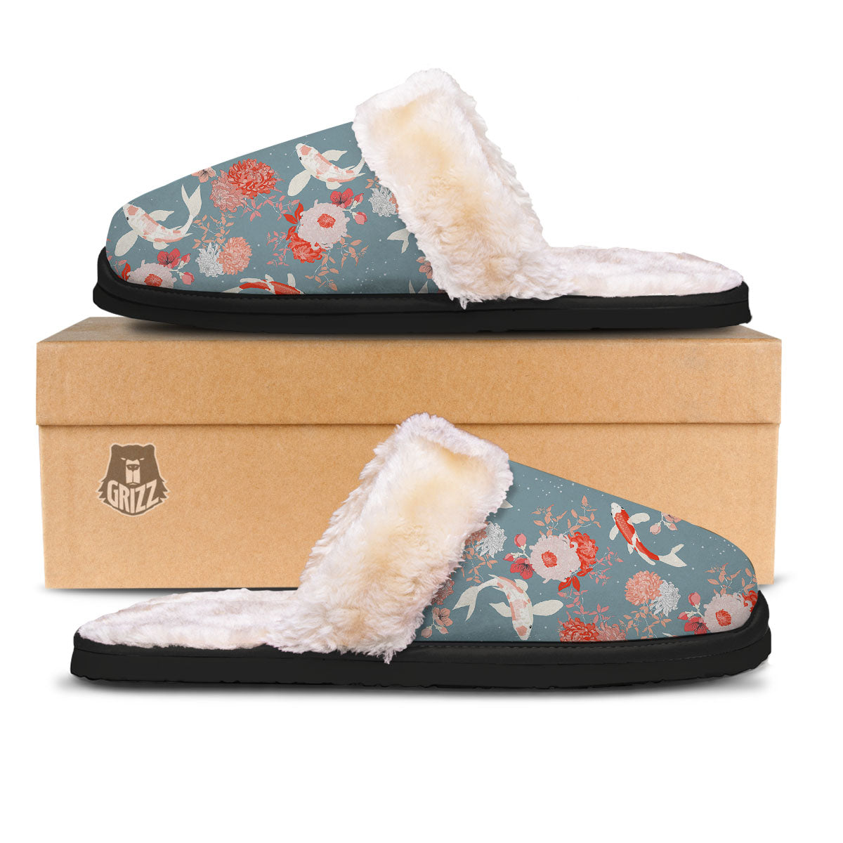 Chrysanthemum And Koi Carp Print Pattern Slippers-grizzshop