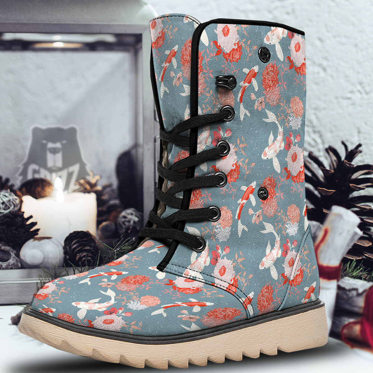 Chrysanthemum And Koi Carp Print Pattern Snow Boots-grizzshop