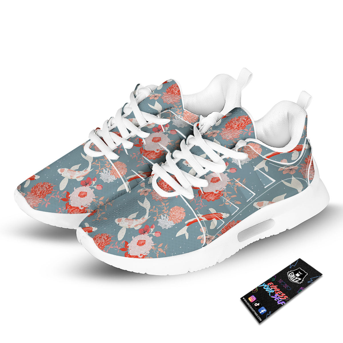 Chrysanthemum And Koi Carp Print Pattern Tennis Shoes-grizzshop