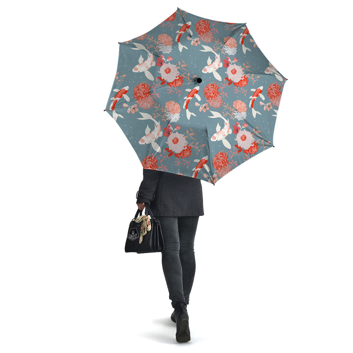 Chrysanthemum And Koi Carp Print Pattern Umbrella-grizzshop