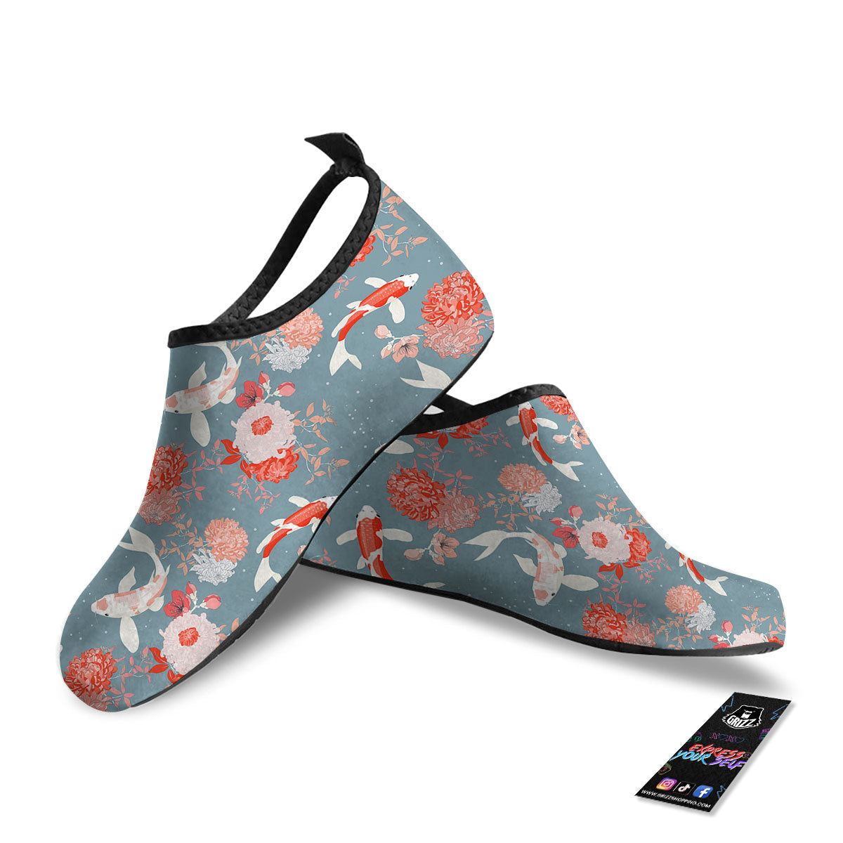 Chrysanthemum And Koi Carp Print Pattern Water Shoes-grizzshop