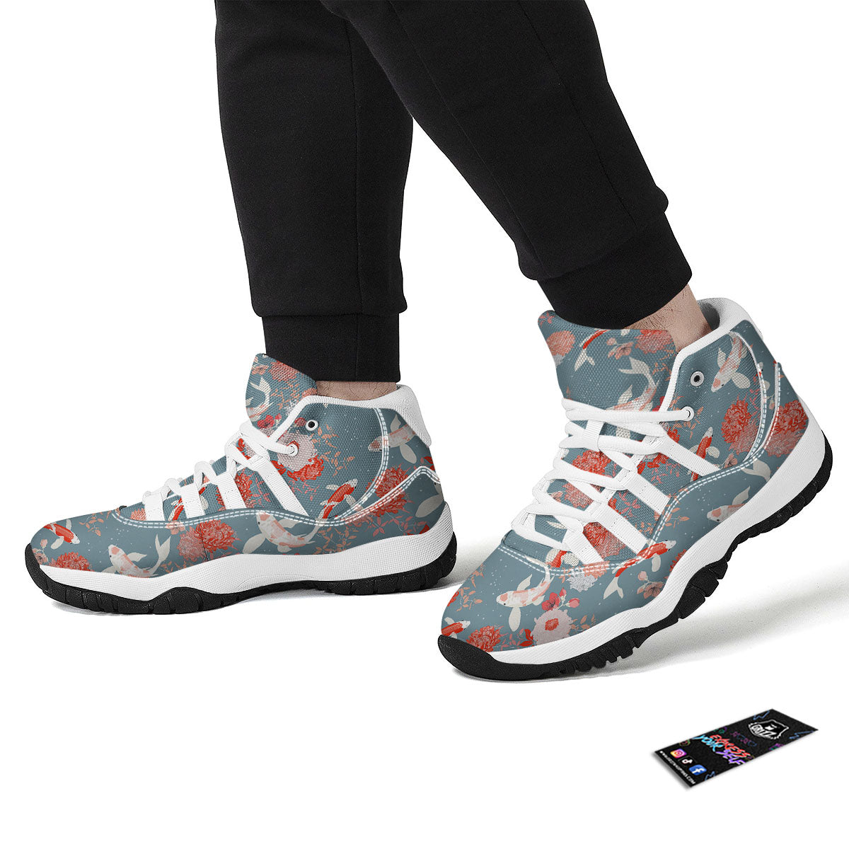 Chrysanthemum And Koi Carp Print Pattern White Bball Shoes-grizzshop