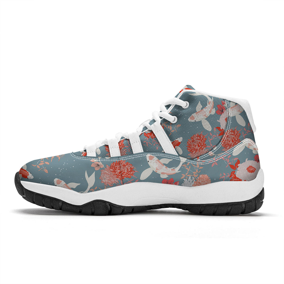 Chrysanthemum And Koi Carp Print Pattern White Bball Shoes-grizzshop