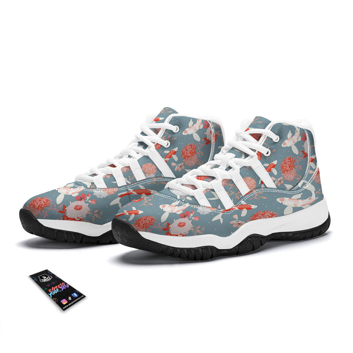 Chrysanthemum And Koi Carp Print Pattern White Bball Shoes-grizzshop