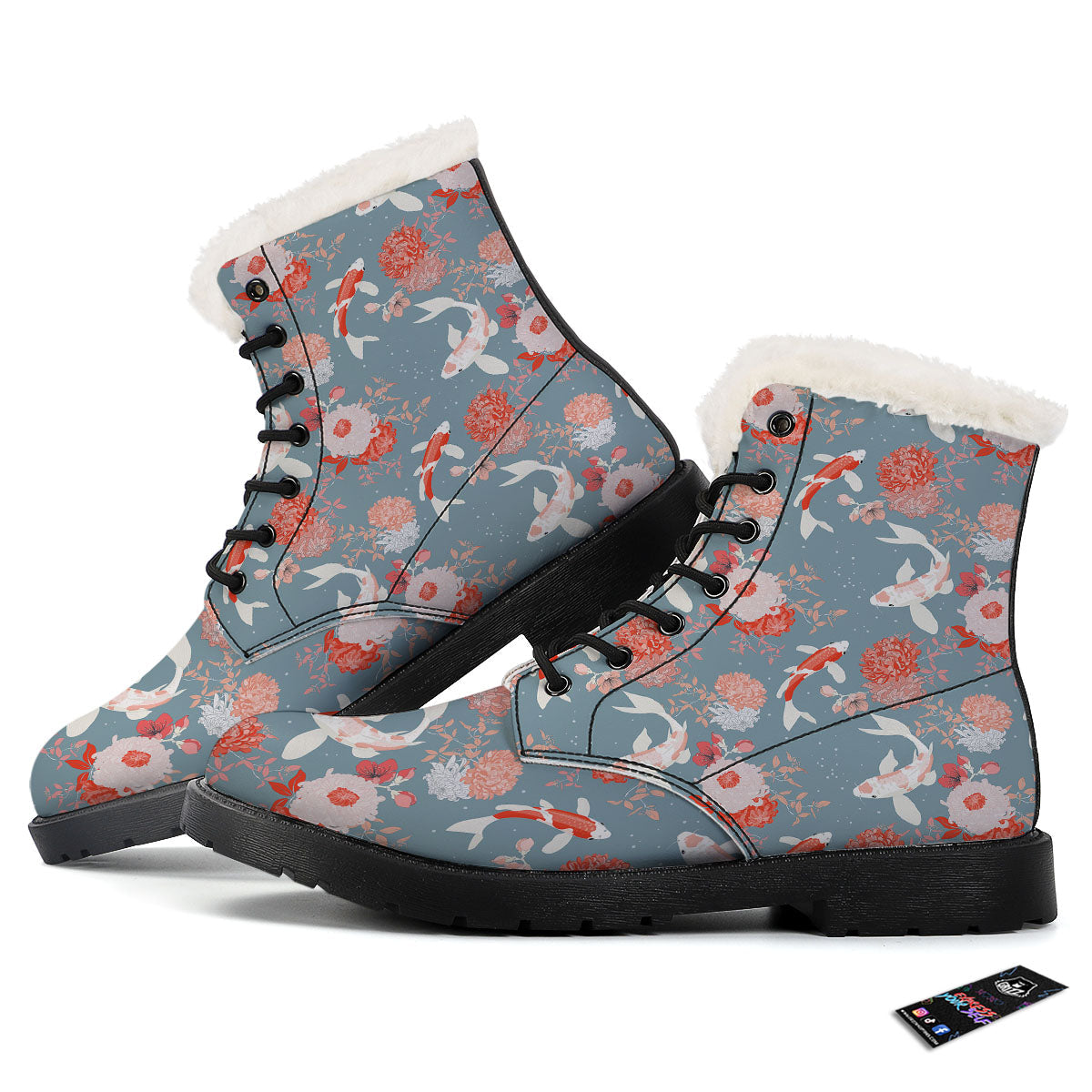 Chrysanthemum And Koi Carp Print Pattern Winter Boots-grizzshop