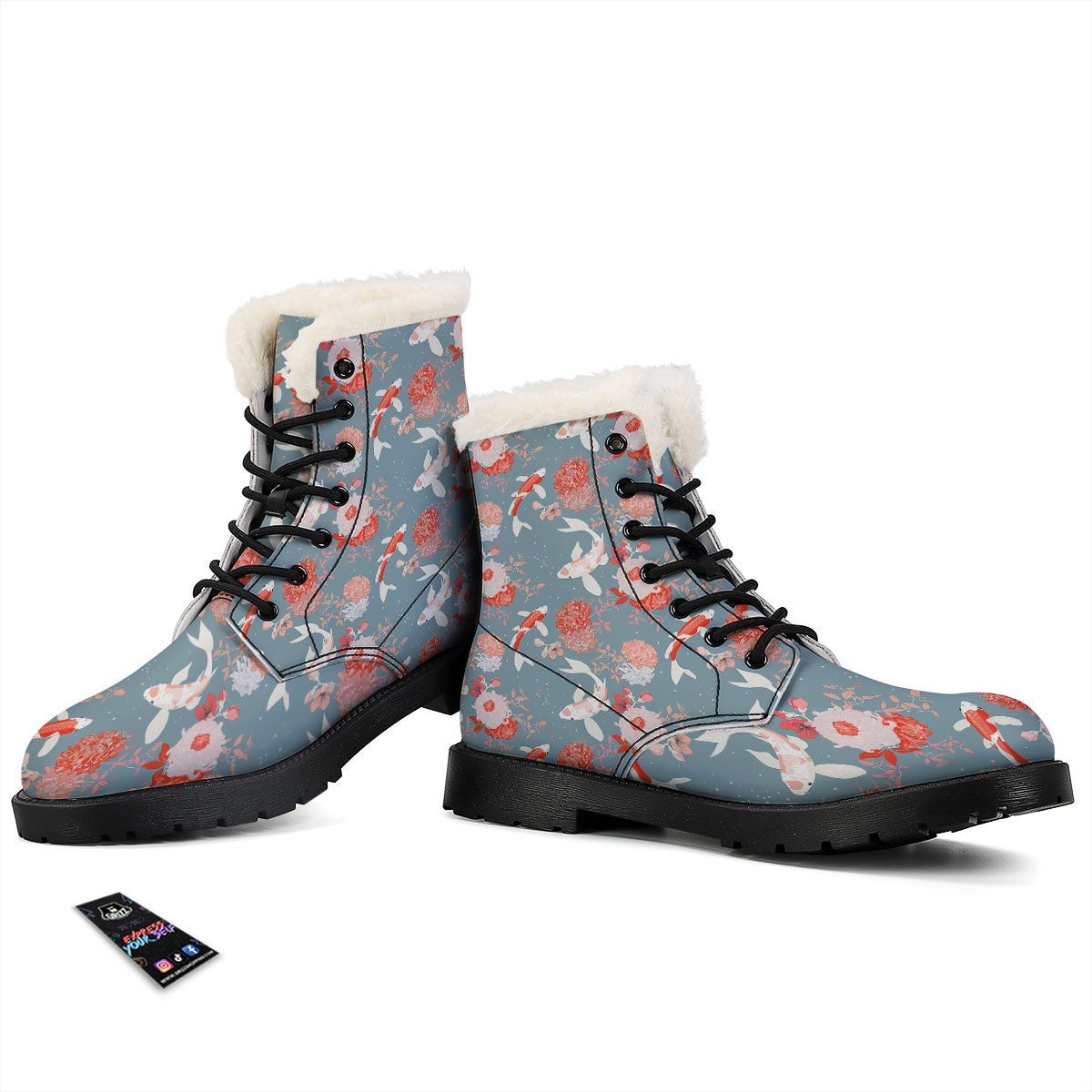 Chrysanthemum And Koi Carp Print Pattern Winter Boots-grizzshop