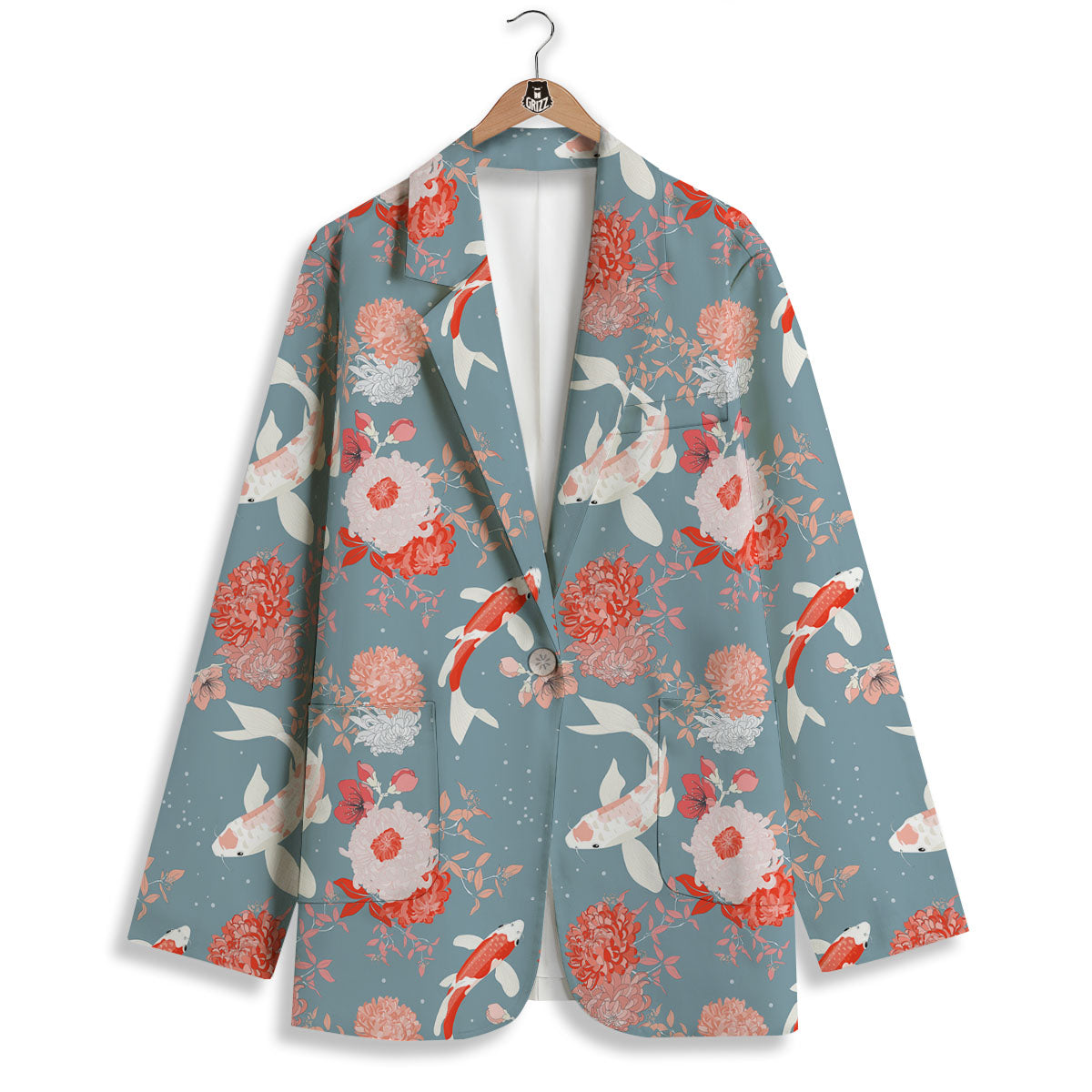 Chrysanthemum And Koi Carp Print Pattern Women's Blazer-grizzshop