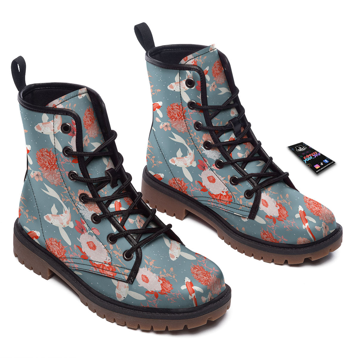 Chrysanthemum And Koi Carp Print Pattern Work Boots-grizzshop