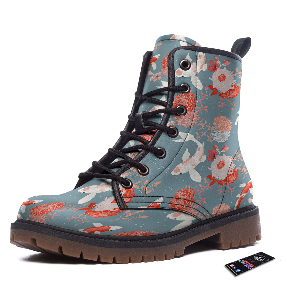 Chrysanthemum And Koi Carp Print Pattern Work Boots-grizzshop