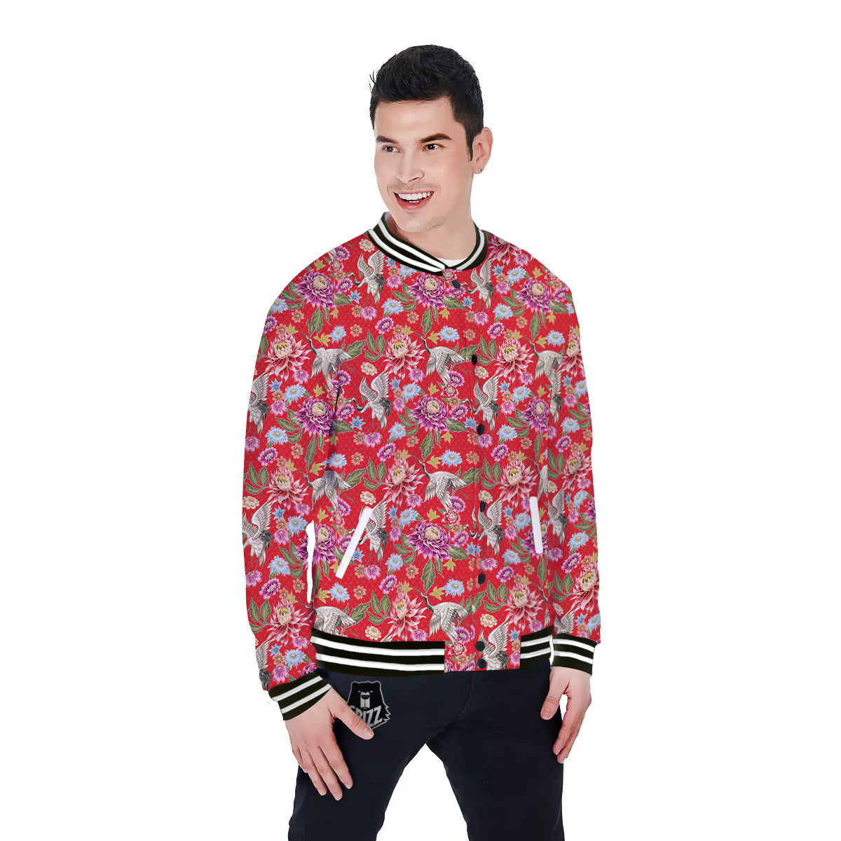 Chrysanthemum Art Print Pattern Baseball Jacket-grizzshop