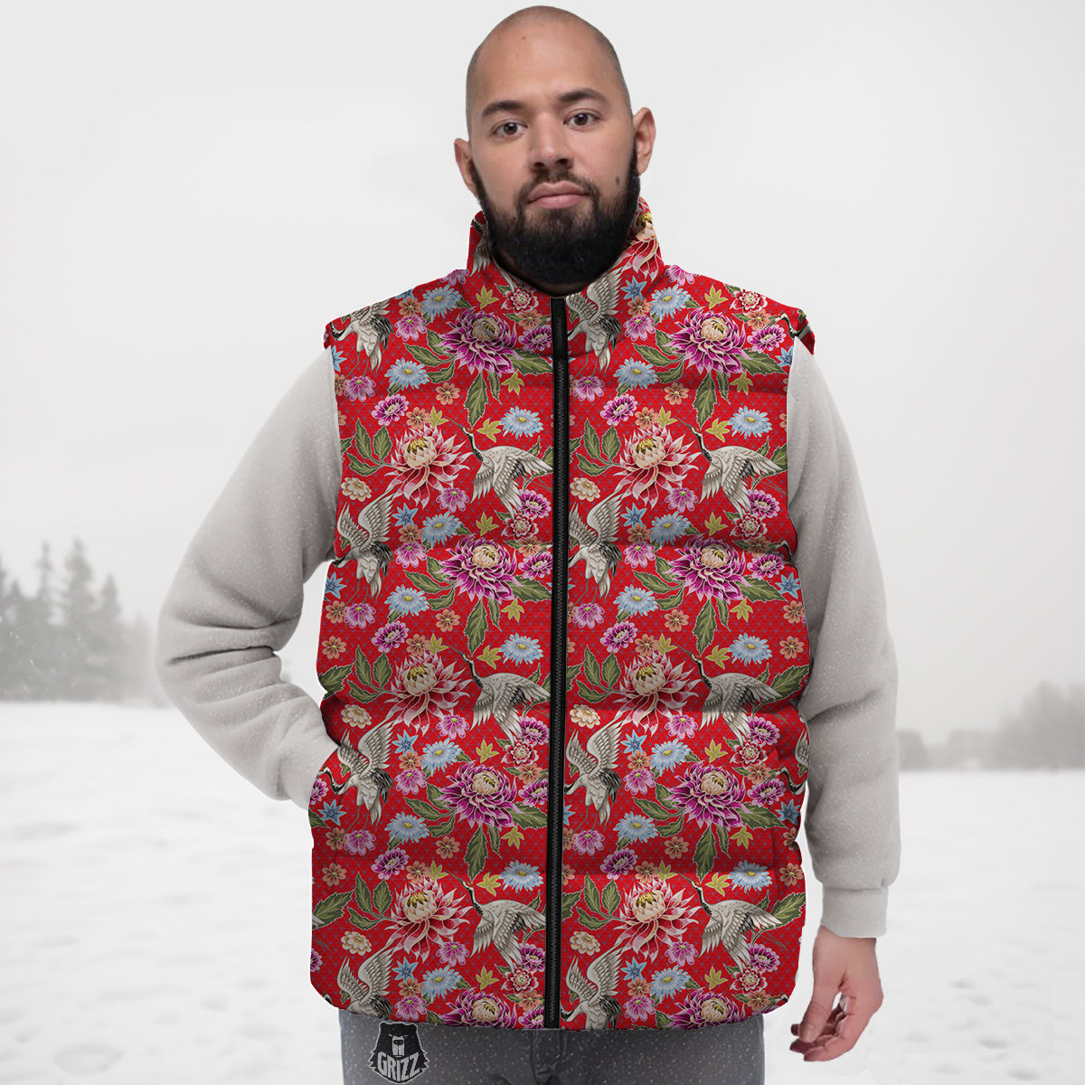 Chrysanthemum Art Print Pattern Down Vest