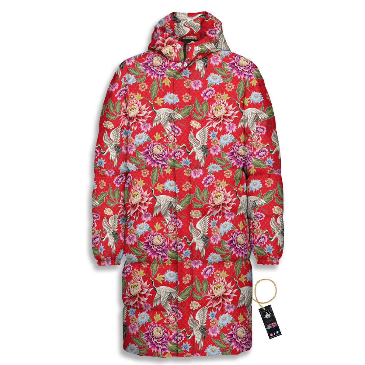 Chrysanthemum Art Print Pattern Long Down Jacket-grizzshop