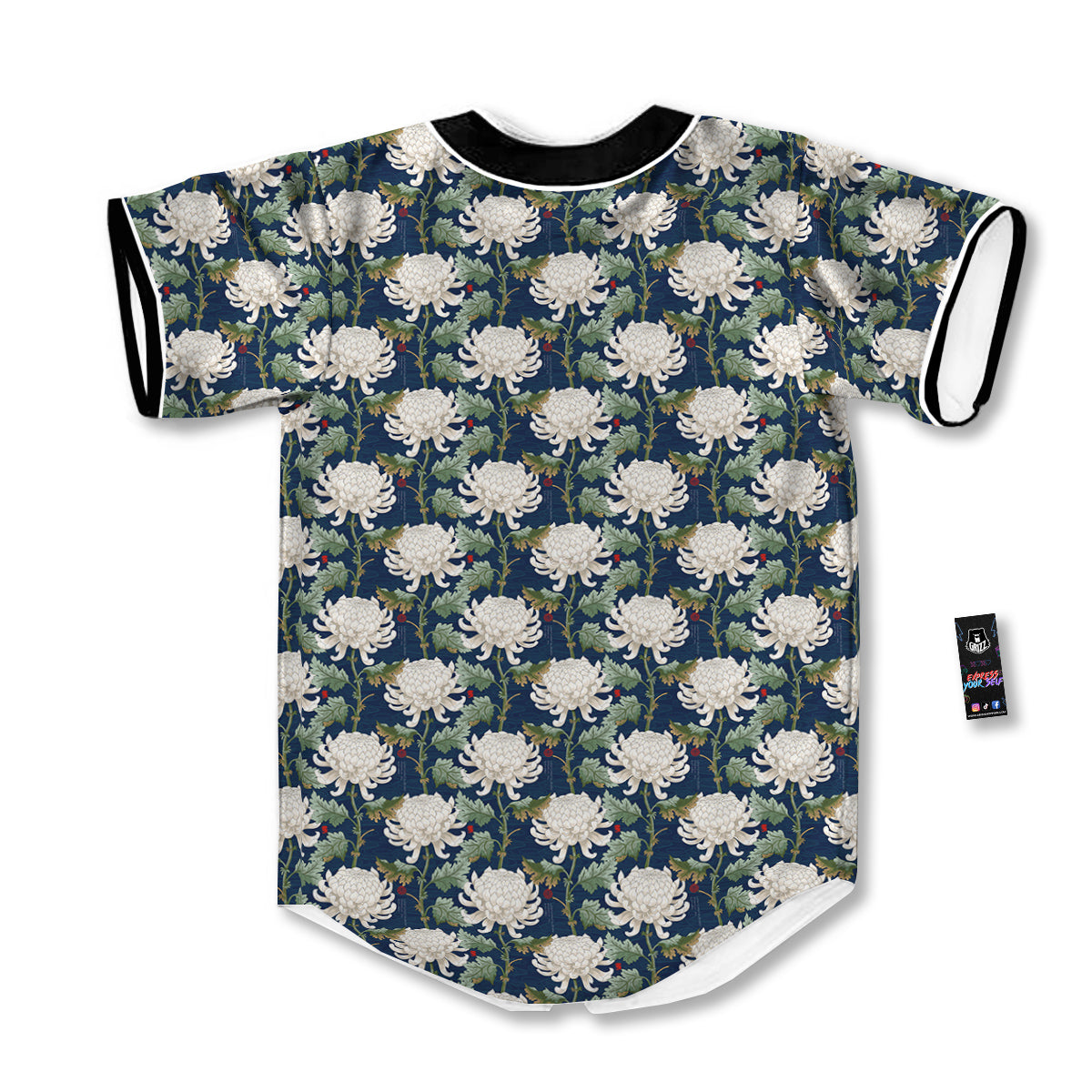 Chrysanthemum Flower Print Baseball Jersey-grizzshop