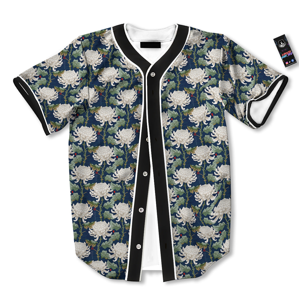 Chrysanthemum Flower Print Baseball Jersey-grizzshop