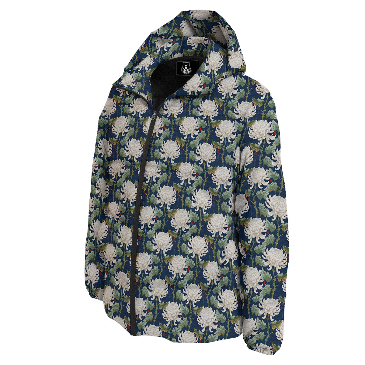 Chrysanthemum Flower Print Down Jacket-grizzshop