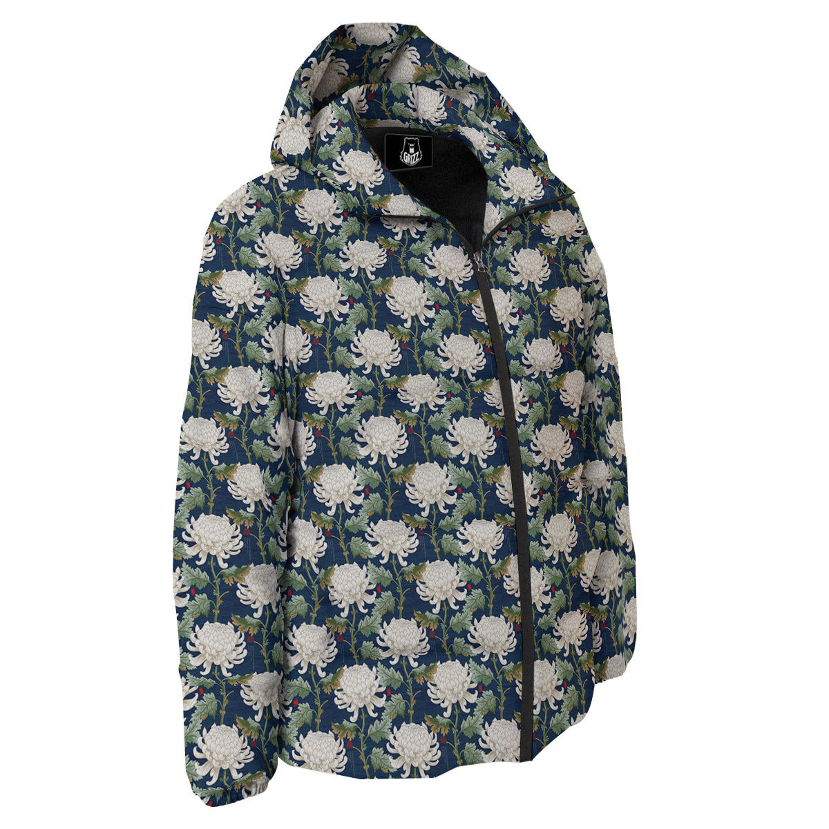 Chrysanthemum Flower Print Down Jacket-grizzshop
